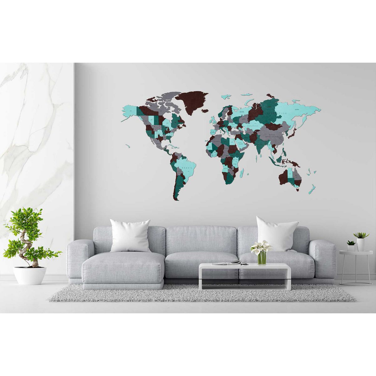 Eco Wood Art (EWA) Houten Wandpuzzel Wereldkaart Emerald Planet, Size M, 2666,144x79x1,2cm - Afbeelding 4