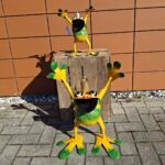 Juichende Kikker,Metaal, Tuinbeeld, Size "M", Art Bizniz, Geel, BW24145M, 46x24x55cm