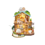Robotime, DIY Huisje, Puppy's Cozy Villa met LED verlichting, DG169, 22x18,3x23,5cm