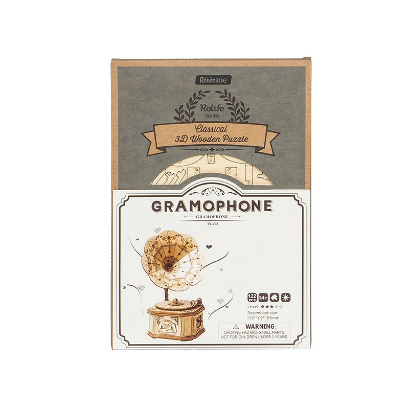 Robotime, 3D Houten Puzzel Grammofoonspeler, TG408, 11,2x10,2x18,5cm - Afbeelding 4
