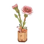 Robotime, DIY Houten Bloem Pink Carnation, Roze Anjer, TW051, 12x7x2