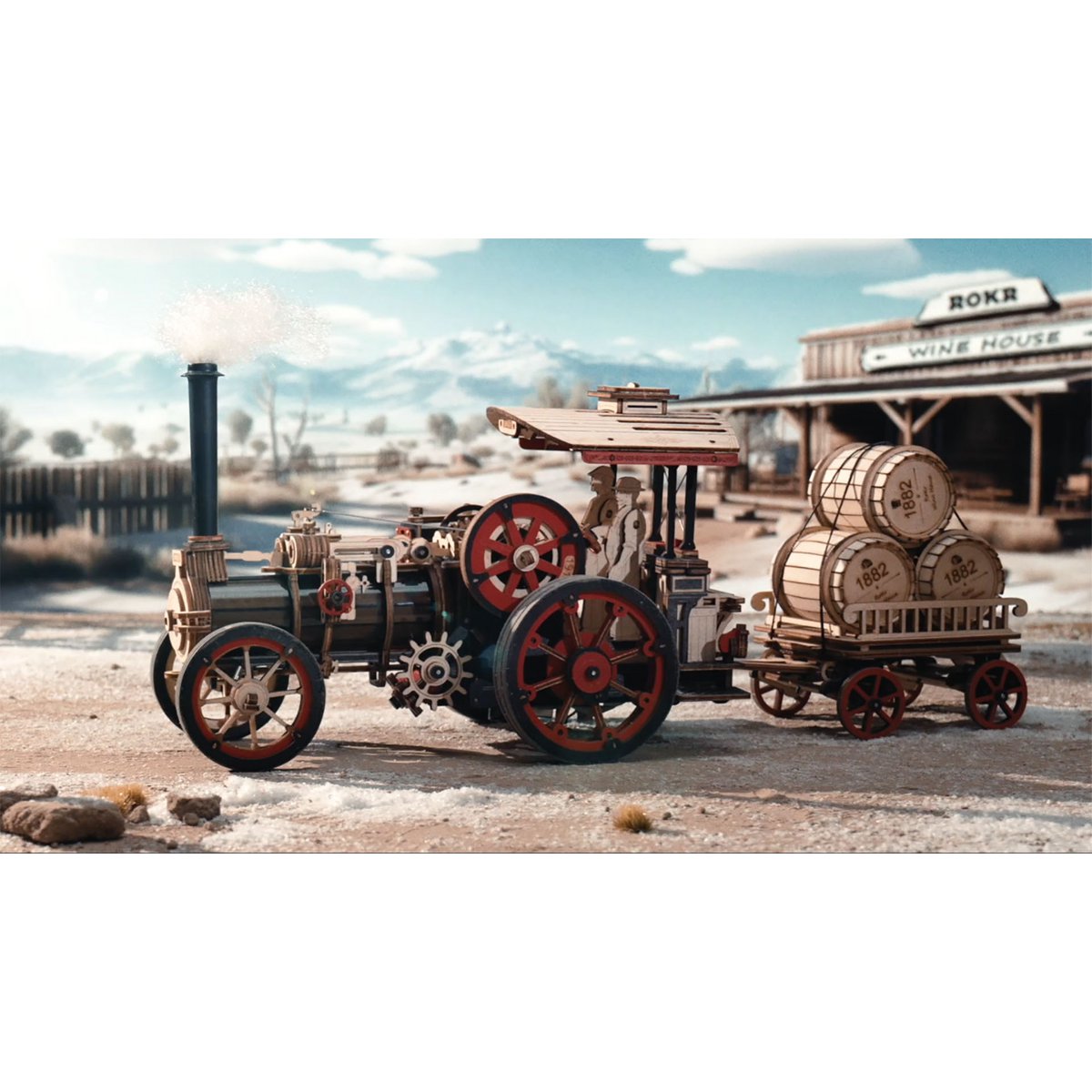 Robotime, 3D DIY Houten Modelbouwpakket, Steam Engine, LKA01, 32x6x23,5cm - Afbeelding 3