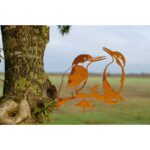 Geluksvogel IJsvogel/ Kingfisher paartje, Roest Metaal, 1342, 225x298x2mm