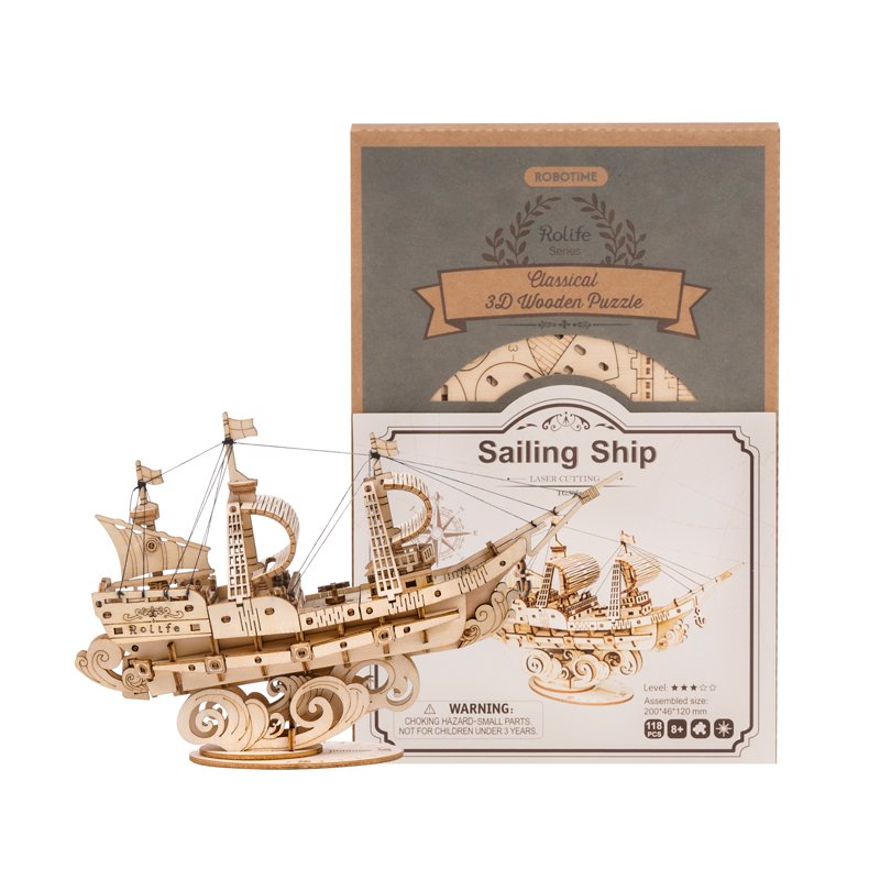 Robotime, 3D Houten Puzzel Sailing Ship, TG305, 20x4,6x12cm - Afbeelding 3