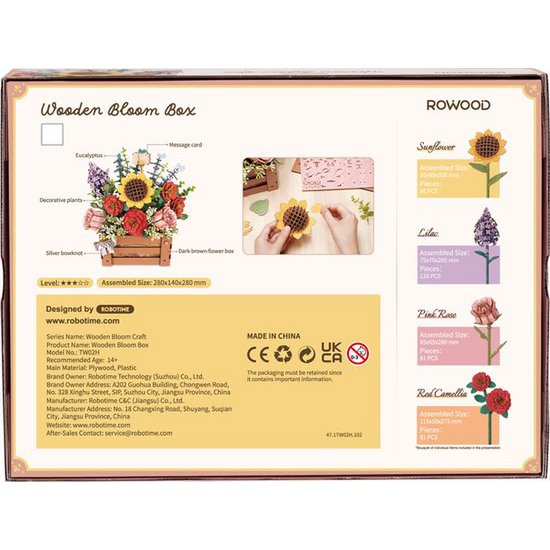 Robotime, DIY Houten Bloemenkistje/Wooden Bloom Box, TW02H, 28x14x28cm - Afbeelding 3