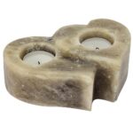Waxinehouder, Dubbel Hart, Himalaya Salt Dreams, 60081, Grijs, 15x12x6cm