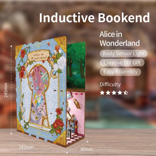 Tonecheer, DIY Book Nook, Alice in Wonderland Bookend, TQ128, 18x8x24,5cm - Afbeelding 4